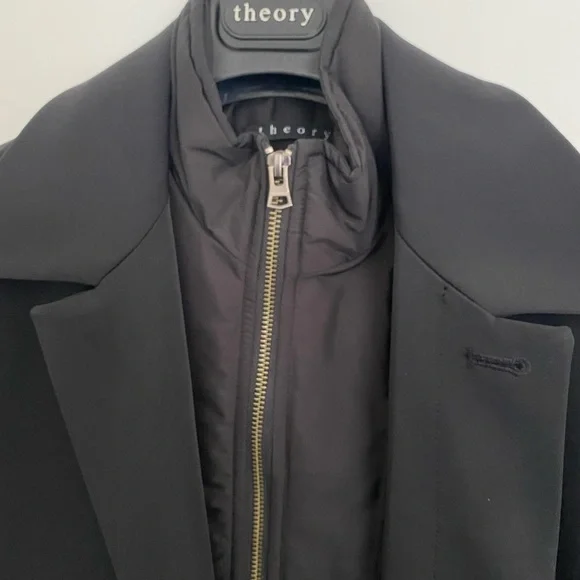 Theory Black Water Resistant Rain Coat with Zipper Lining